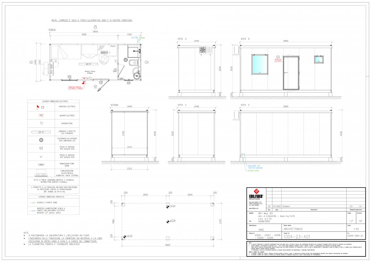 NUOVO -  MODULO CON WC CON DOCCIA | 1004 23 A01 ARCHITETTONICO R.00 A2 003