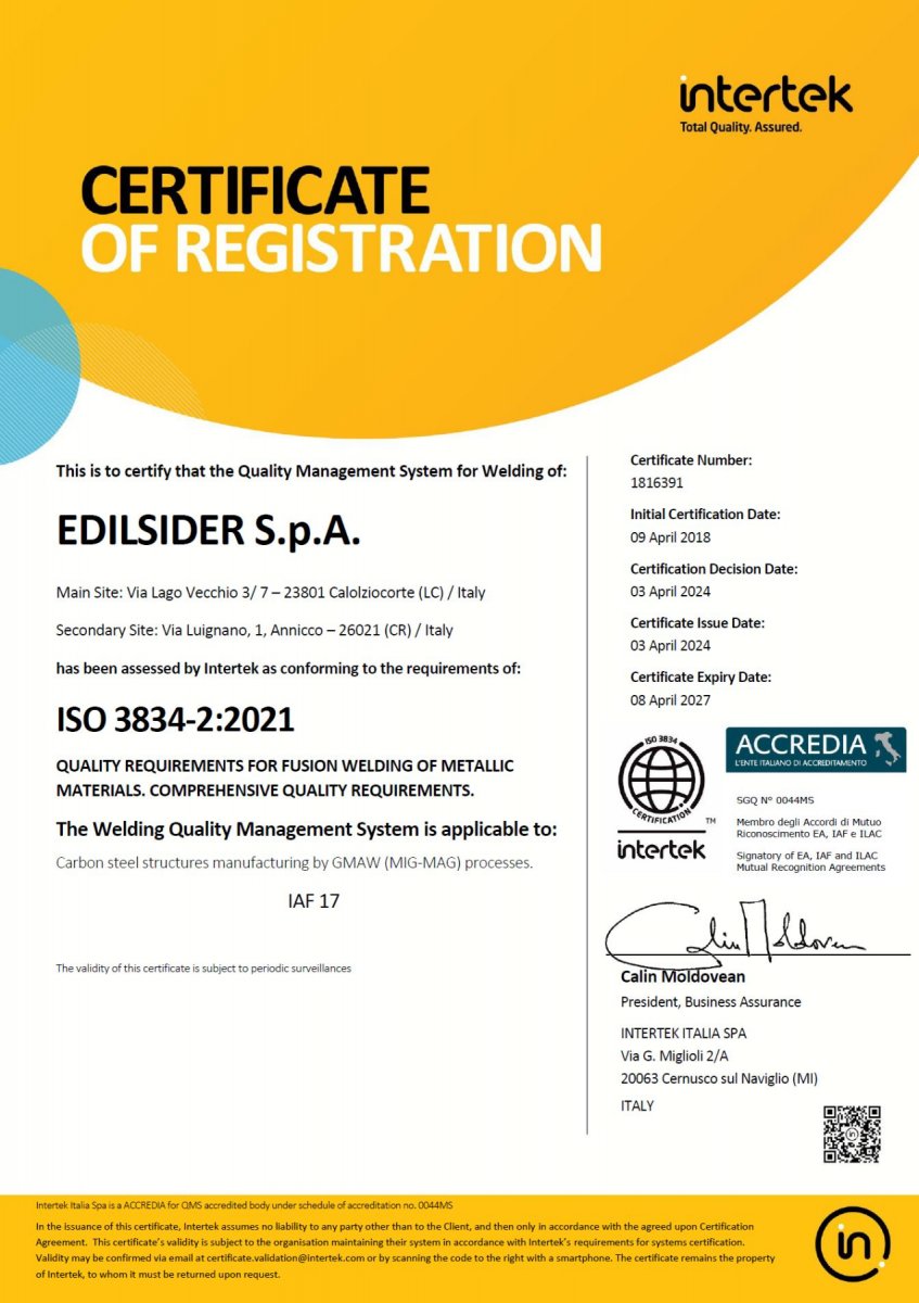UNI EN ISO 3834-2:2021 | EDILSIDER 3834 ACCREDIA ENG u(7)