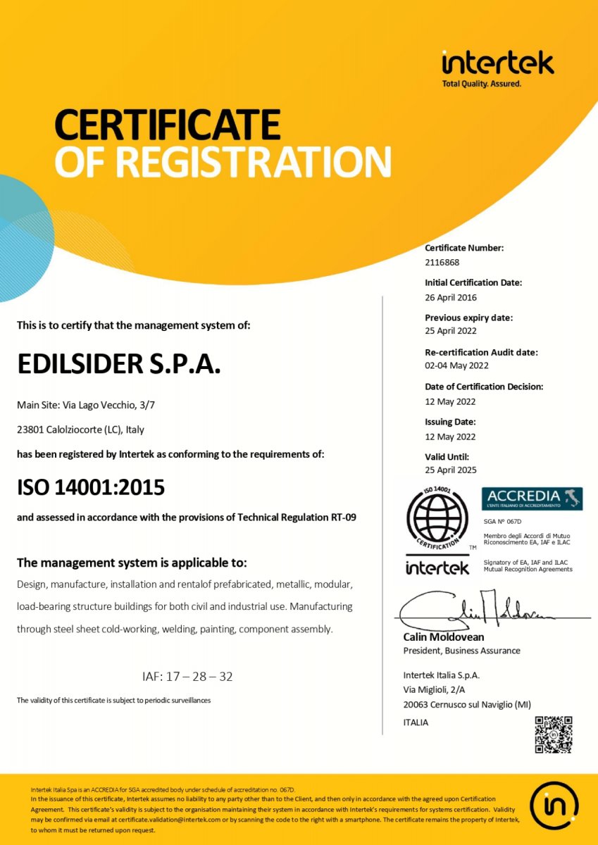ISO 14001:2015 | EDILSIDER ISO 14001 2015 ACCREDIA ENG