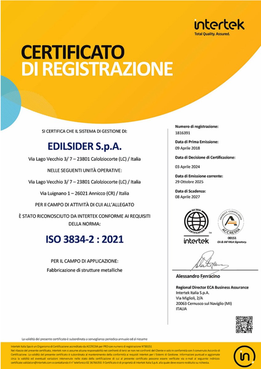 UNI EN ISO 3834-2:2021 | EDILSIDER ISO 3834 ACCREDIA ITA u